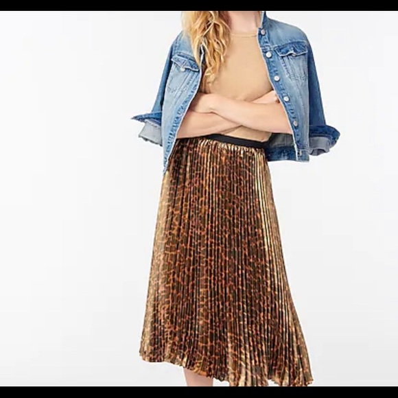J. Crew Pleated Leopard Shimmer Midi Skirt NWT 8 - Picture 2 of 4